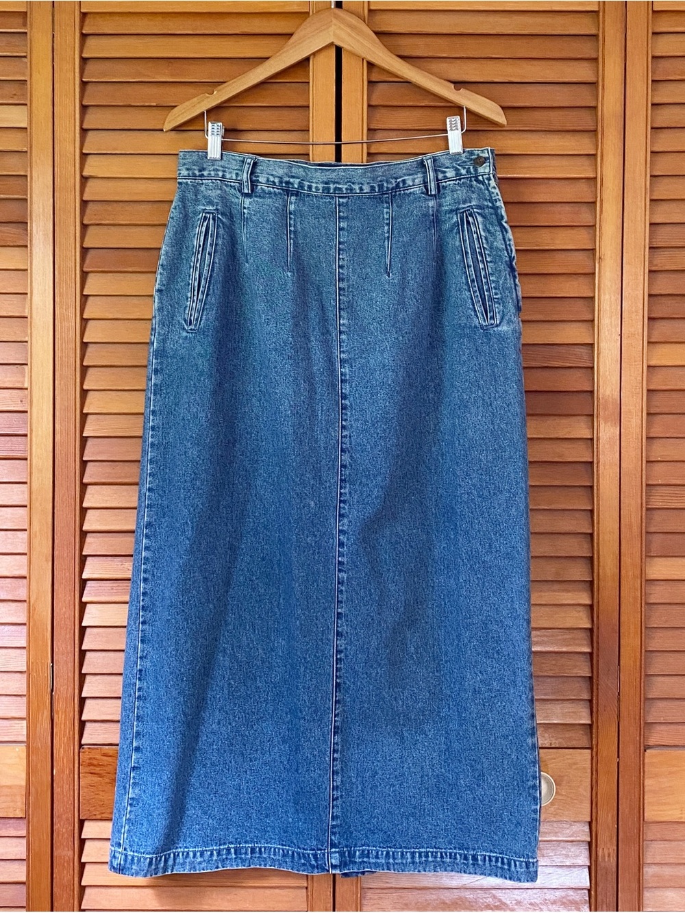 Vintage Ruff Hewn Skirt Women's Size 16 (32"W) Blue Jean Denim Midi Straight Y2K